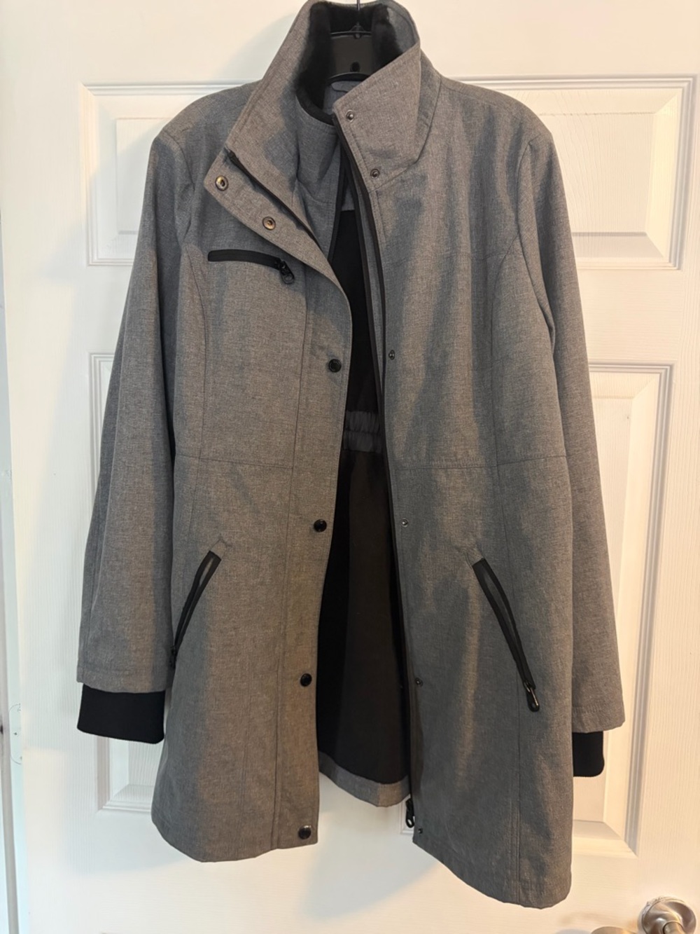 NEW! Jessica Simpson Gray Stand-Collar Trench Coat with Faux Fur detail, XL